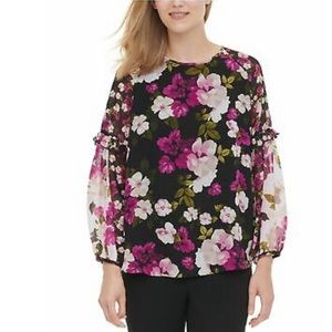 NWOT Calvin Klein floral blouse with ruffles